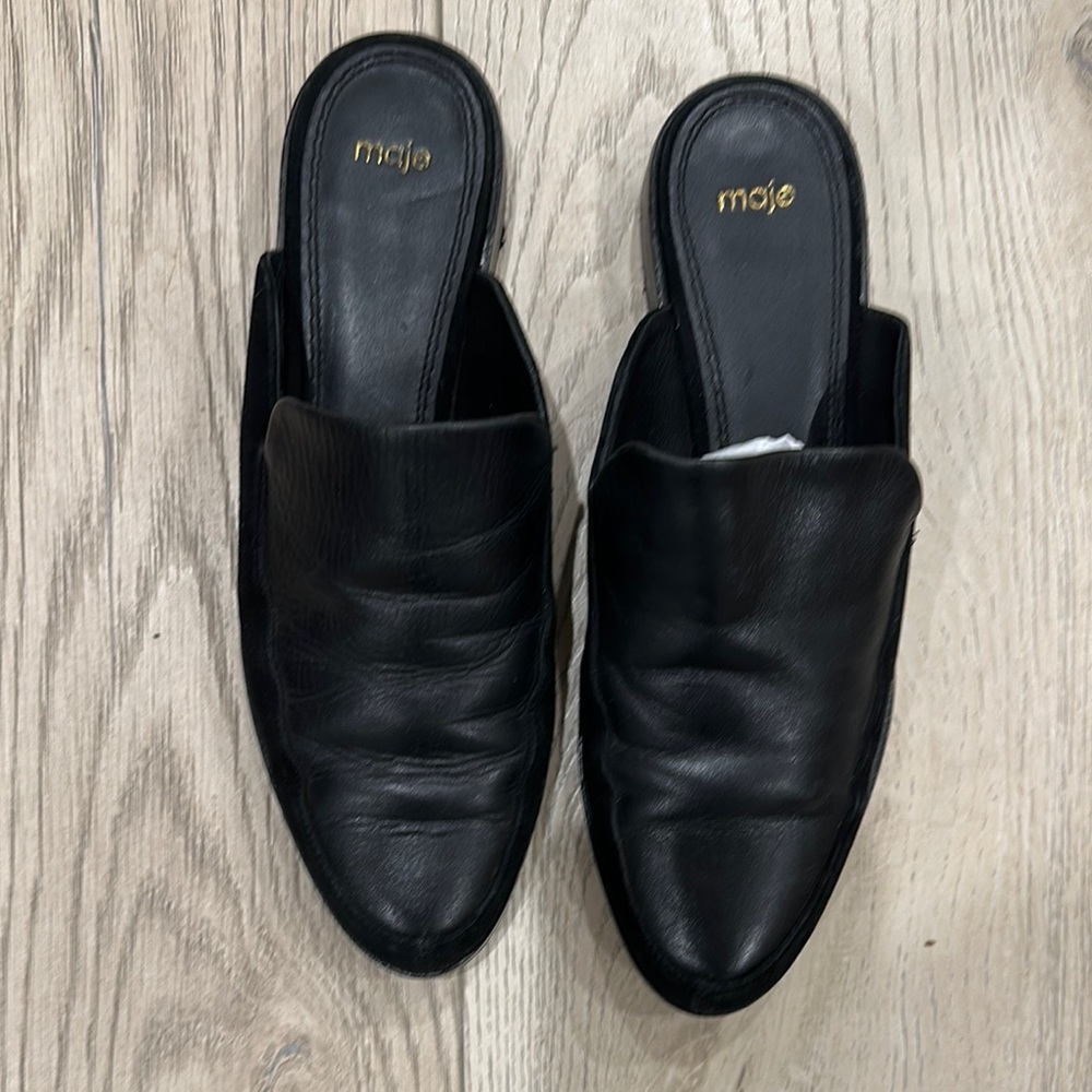 Maje Black Leather Mules